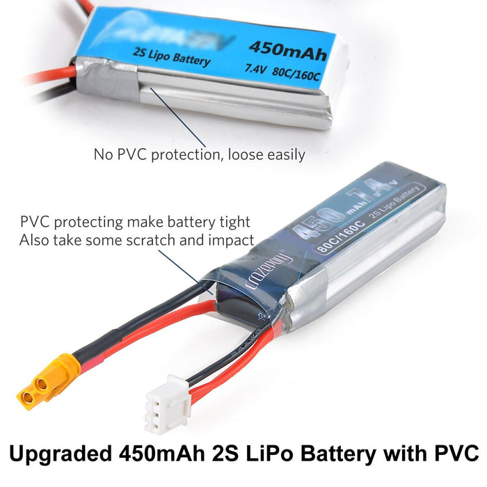 Crazepony 2pcs 450mAh 2S 7.4V Paquete de batería LiPo 80C con enchufe XT30 para Tinywhoop
