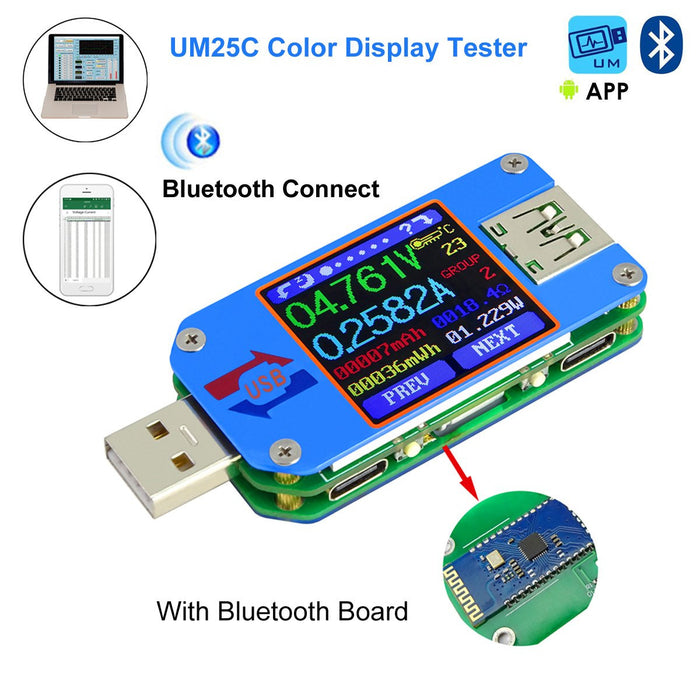UM25C カラー LCD ディスプレイ テスター、1.44 インチ 5A USB 2.0 Type-C Bluetooth 通信バージョン