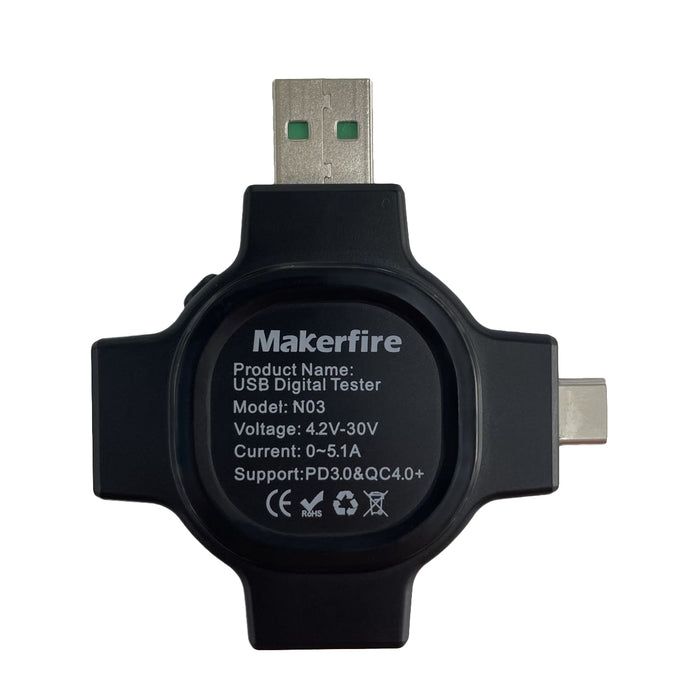 Makerfire USB Tester Type C Meter Detector Checker DC 0-30V/0-6.5A