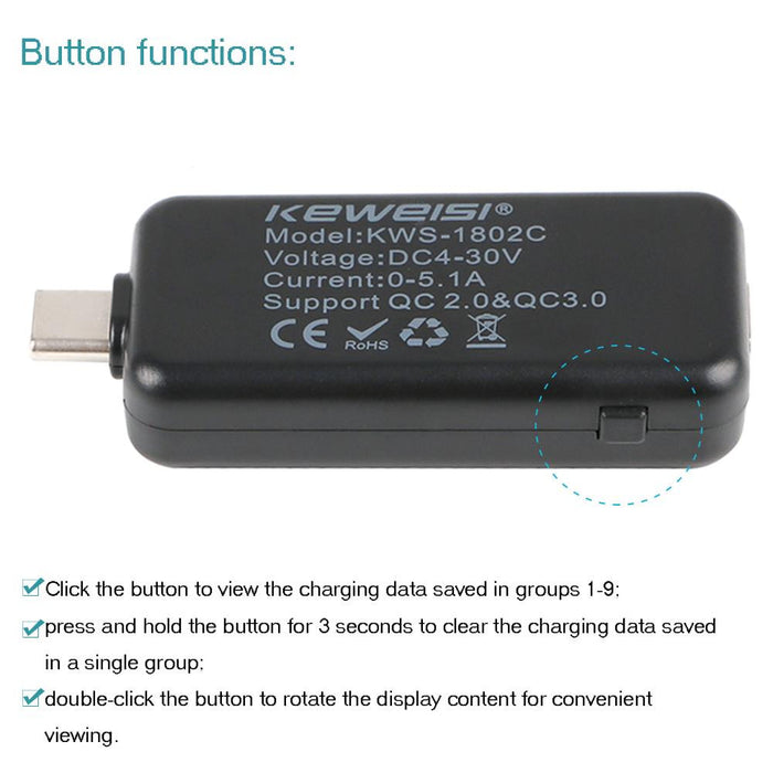Type-C USB Tester Voltmeter Meter USB Multimeter Voltage and Current Tester