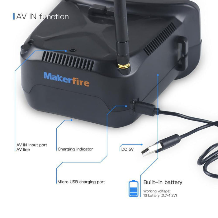 Makerfire VR006 ミニ FPV ゴーグル ヘッドセット 3 インチ 800*600 ディスプレイ 5.8G 40CH 内蔵 3.7V 500mAh