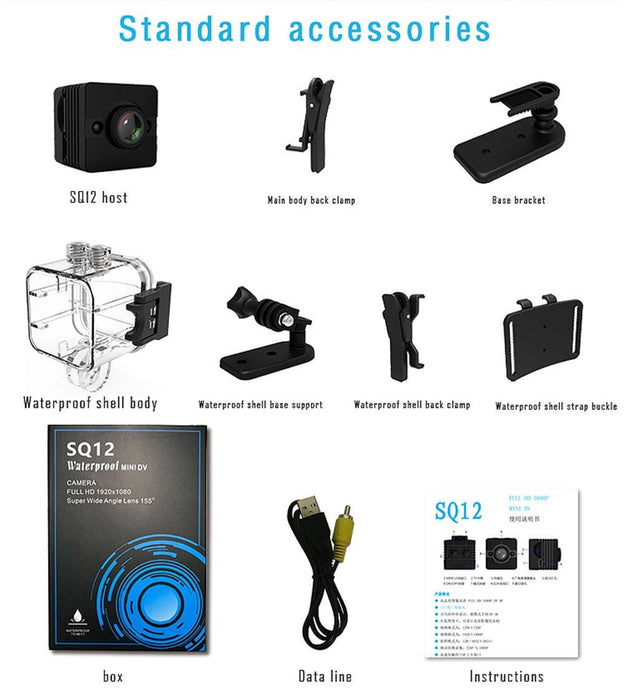 Mini cámara SQ12 Sports HD DV Videocámara 1080P Visión nocturna Gran angular FOV155