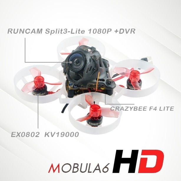 Happymodel Mobula6 HD 65mm Crazybee F4 Lite 1S Whoop FPV Racing Drone BNF w/ Runcam Split3-lite 1080P HD DVR Camera Compatible Frsky D8 Receiver