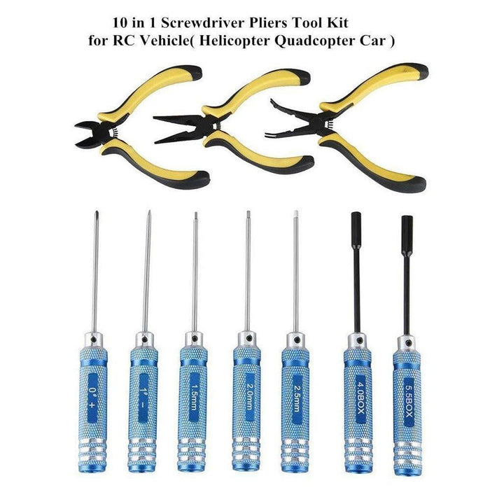 10IN1 RC Tools Kits Box Set Screwdriver Pliers Hex Repair for Helicopter Multirotors